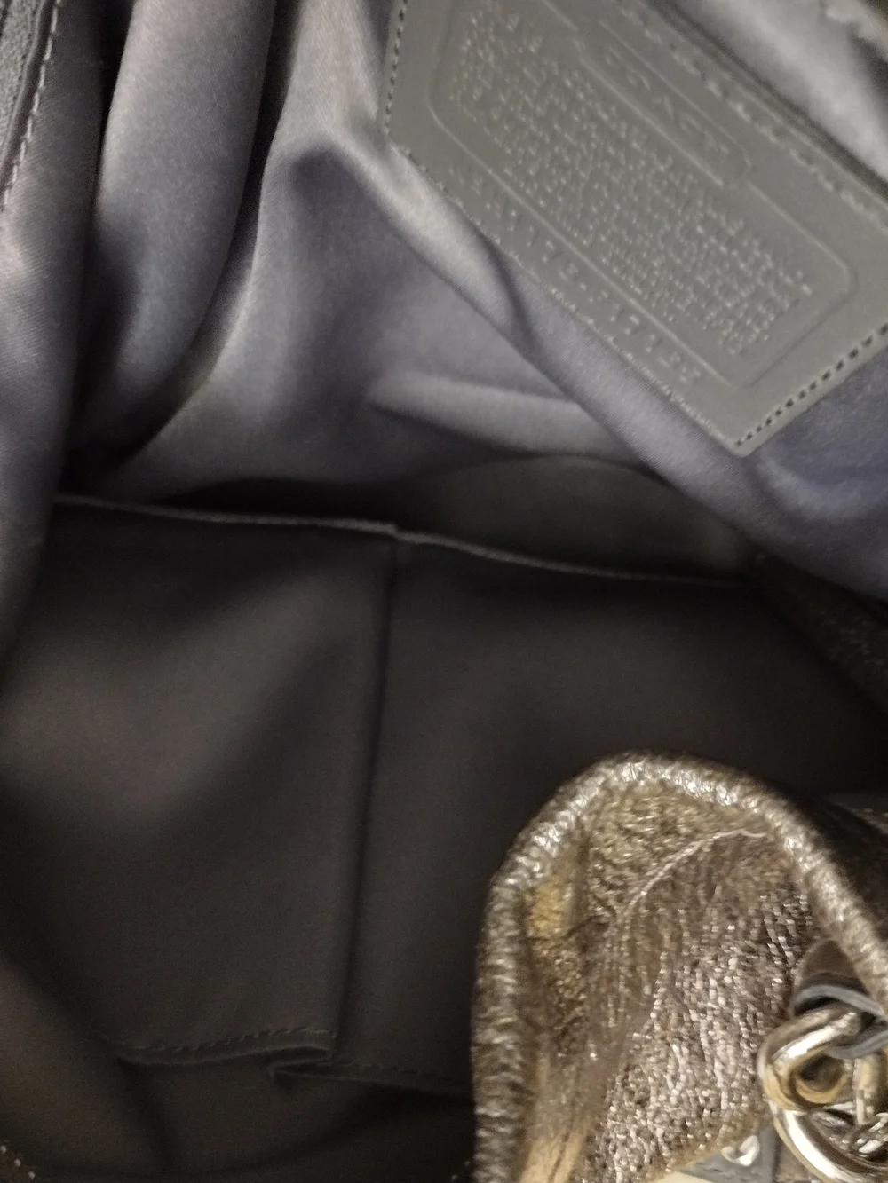 Coach Metallic Pewter Leather Shoulder Bag with Silver Hardware